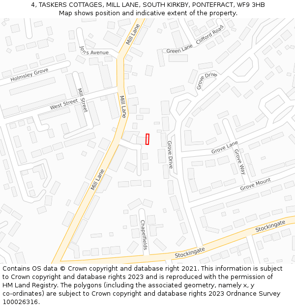 4, TASKERS COTTAGES, MILL LANE, SOUTH KIRKBY, PONTEFRACT, WF9 3HB: Location map and indicative extent of plot