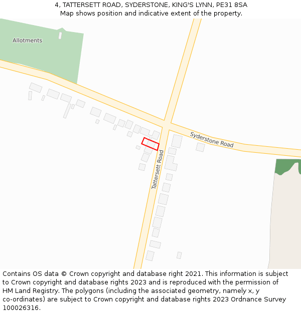4, TATTERSETT ROAD, SYDERSTONE, KING'S LYNN, PE31 8SA: Location map and indicative extent of plot