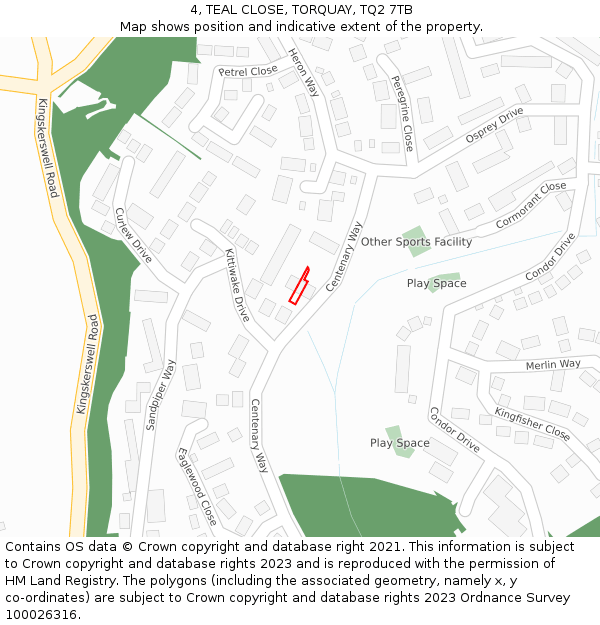 4, TEAL CLOSE, TORQUAY, TQ2 7TB: Location map and indicative extent of plot