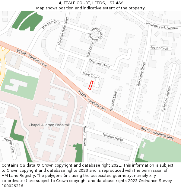 4, TEALE COURT, LEEDS, LS7 4AY: Location map and indicative extent of plot