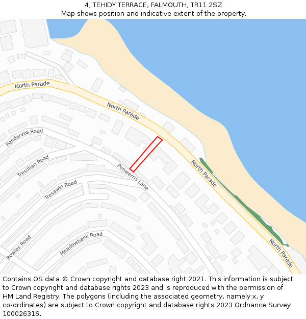 4, TEHIDY TERRACE, FALMOUTH, TR11 2SZ: Location map and indicative extent of plot