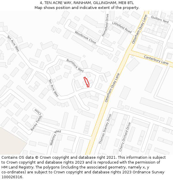 4, TEN ACRE WAY, RAINHAM, GILLINGHAM, ME8 8TL: Location map and indicative extent of plot