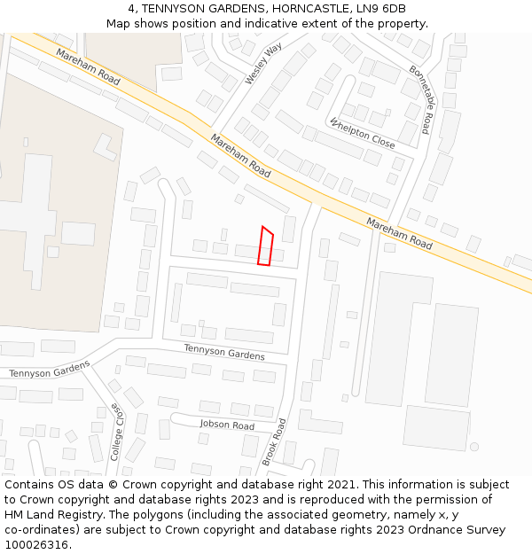 4, TENNYSON GARDENS, HORNCASTLE, LN9 6DB: Location map and indicative extent of plot
