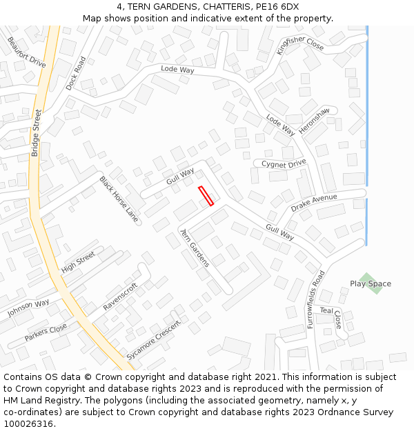 4, TERN GARDENS, CHATTERIS, PE16 6DX: Location map and indicative extent of plot