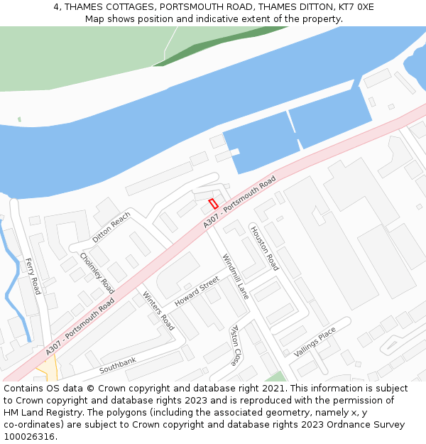 4, THAMES COTTAGES, PORTSMOUTH ROAD, THAMES DITTON, KT7 0XE: Location map and indicative extent of plot