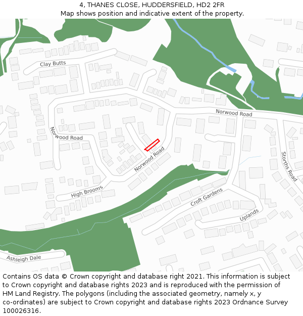 4, THANES CLOSE, HUDDERSFIELD, HD2 2FR: Location map and indicative extent of plot