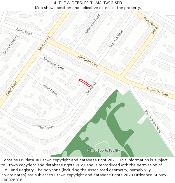 4, THE ALDERS, FELTHAM, TW13 6PB: Location map and indicative extent of plot