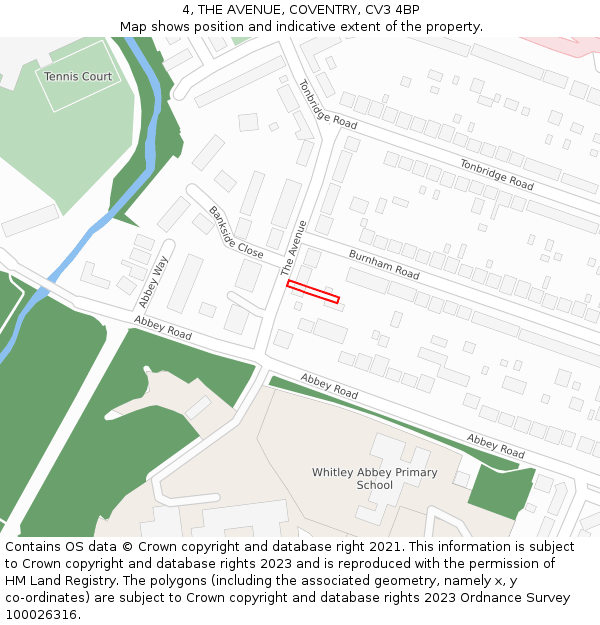 4, THE AVENUE, COVENTRY, CV3 4BP: Location map and indicative extent of plot