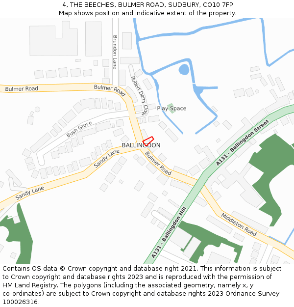 4, THE BEECHES, BULMER ROAD, SUDBURY, CO10 7FP: Location map and indicative extent of plot
