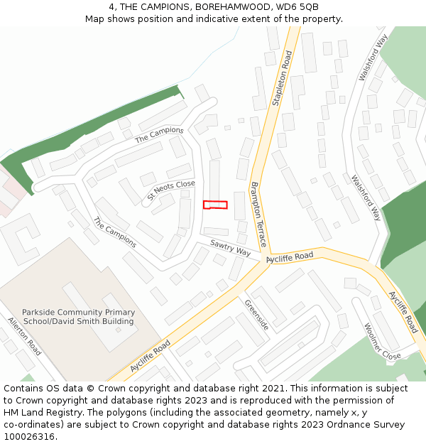 4, THE CAMPIONS, BOREHAMWOOD, WD6 5QB: Location map and indicative extent of plot