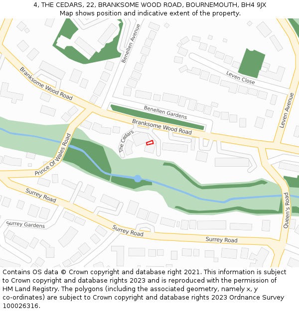 4, THE CEDARS, 22, BRANKSOME WOOD ROAD, BOURNEMOUTH, BH4 9JX: Location map and indicative extent of plot