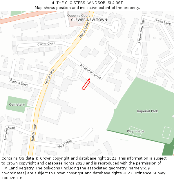 4, THE CLOISTERS, WINDSOR, SL4 3ST: Location map and indicative extent of plot
