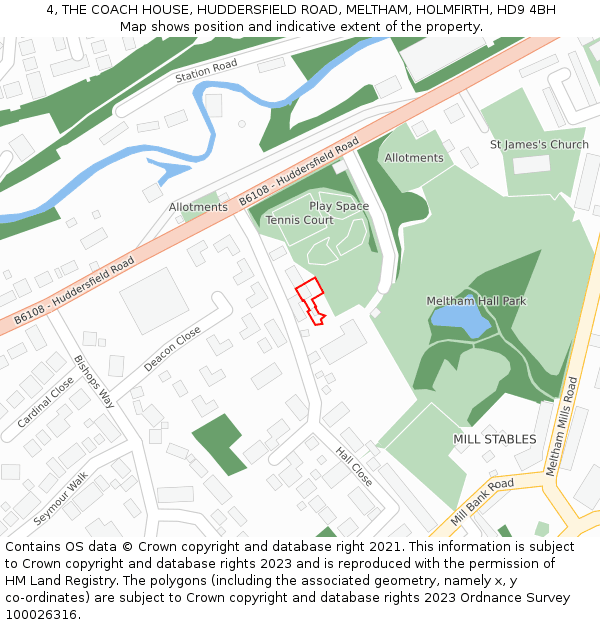 4, THE COACH HOUSE, HUDDERSFIELD ROAD, MELTHAM, HOLMFIRTH, HD9 4BH: Location map and indicative extent of plot