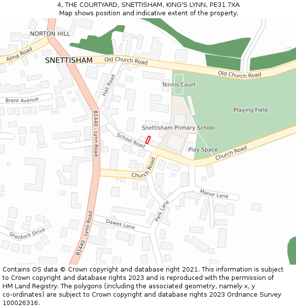 4, THE COURTYARD, SNETTISHAM, KING'S LYNN, PE31 7XA: Location map and indicative extent of plot