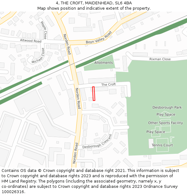 4, THE CROFT, MAIDENHEAD, SL6 4BA: Location map and indicative extent of plot