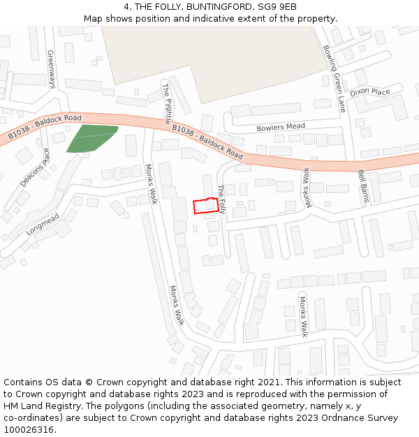 4, THE FOLLY, BUNTINGFORD, SG9 9EB: Location map and indicative extent of plot