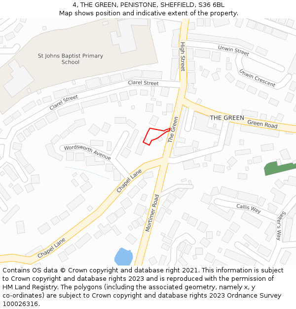 4, THE GREEN, PENISTONE, SHEFFIELD, S36 6BL: Location map and indicative extent of plot