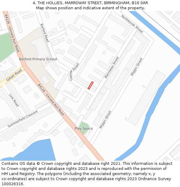 4, THE HOLLIES, MARROWAY STREET, BIRMINGHAM, B16 0AR: Location map and indicative extent of plot