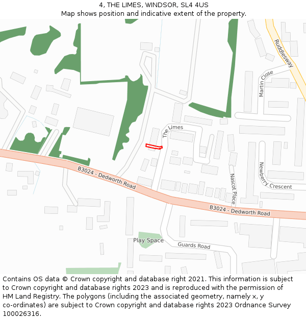 4, THE LIMES, WINDSOR, SL4 4US: Location map and indicative extent of plot
