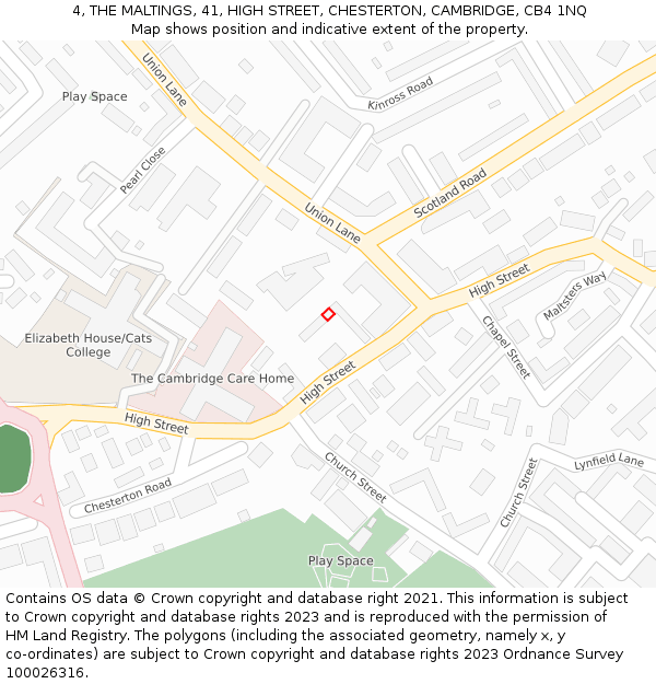 4, THE MALTINGS, 41, HIGH STREET, CHESTERTON, CAMBRIDGE, CB4 1NQ: Location map and indicative extent of plot