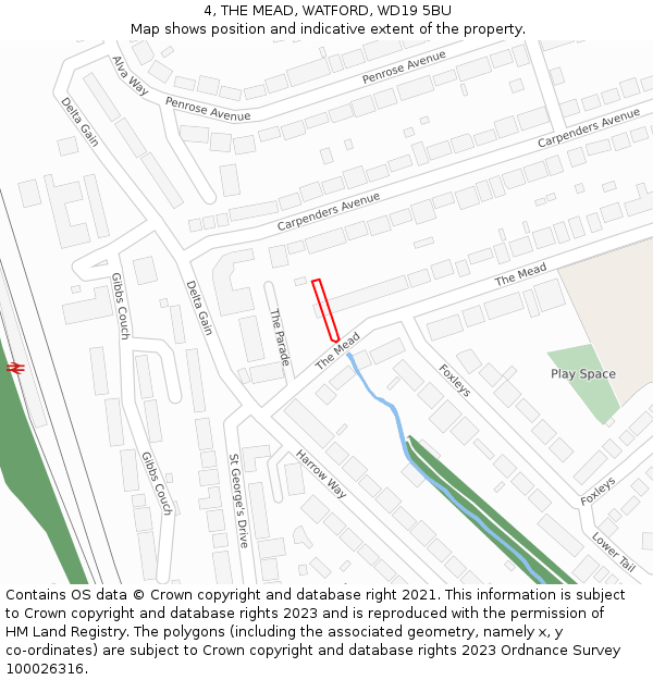4, THE MEAD, WATFORD, WD19 5BU: Location map and indicative extent of plot