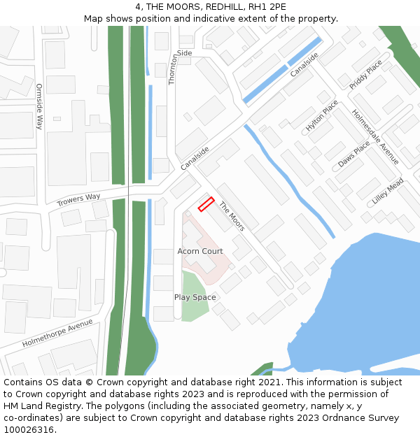 4, THE MOORS, REDHILL, RH1 2PE: Location map and indicative extent of plot