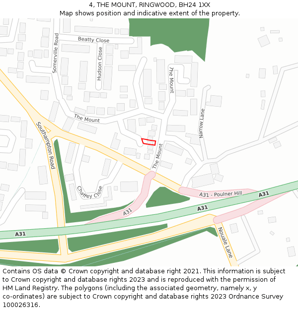4, THE MOUNT, RINGWOOD, BH24 1XX: Location map and indicative extent of plot
