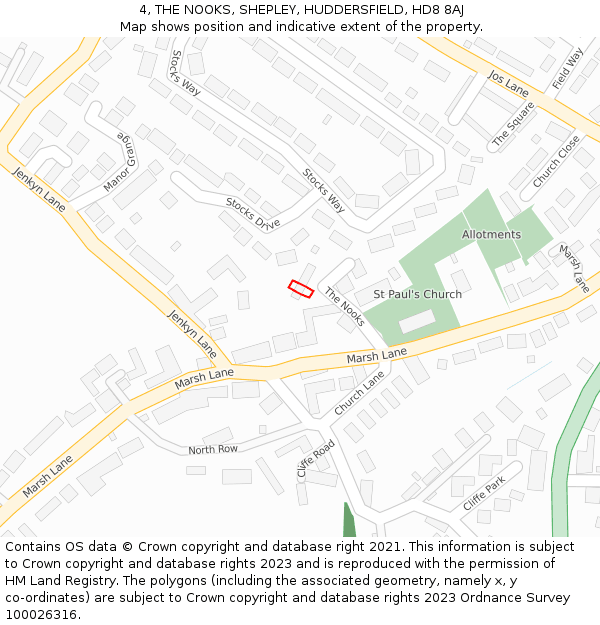 4, THE NOOKS, SHEPLEY, HUDDERSFIELD, HD8 8AJ: Location map and indicative extent of plot