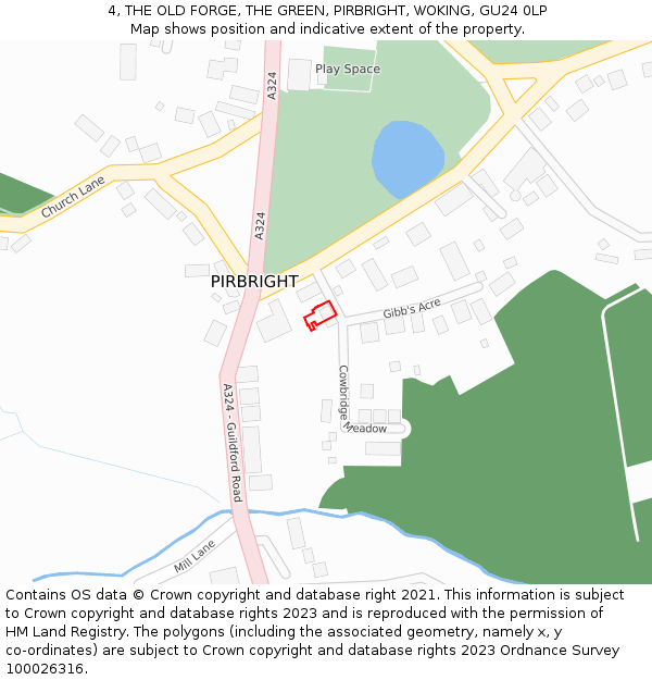 4, THE OLD FORGE, THE GREEN, PIRBRIGHT, WOKING, GU24 0LP: Location map and indicative extent of plot