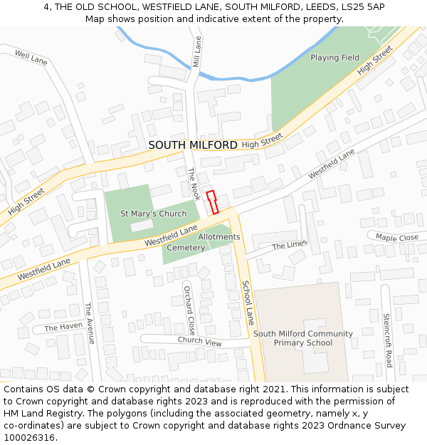 4, THE OLD SCHOOL, WESTFIELD LANE, SOUTH MILFORD, LEEDS, LS25 5AP: Location map and indicative extent of plot