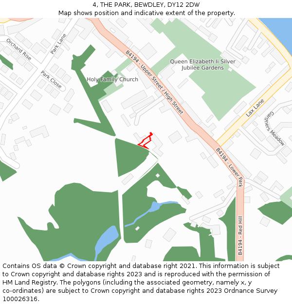 4, THE PARK, BEWDLEY, DY12 2DW: Location map and indicative extent of plot