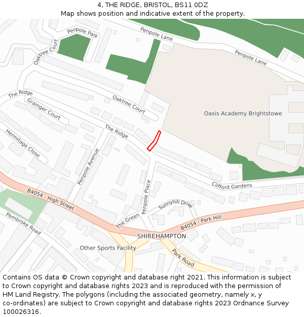 4, THE RIDGE, BRISTOL, BS11 0DZ: Location map and indicative extent of plot