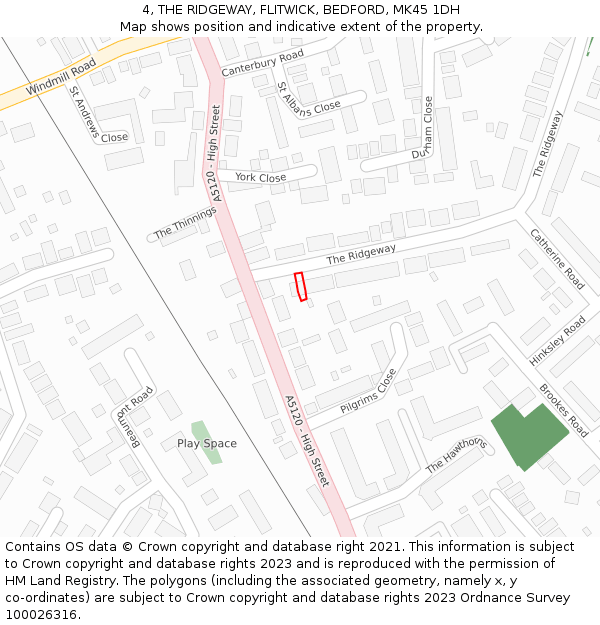 4, THE RIDGEWAY, FLITWICK, BEDFORD, MK45 1DH: Location map and indicative extent of plot