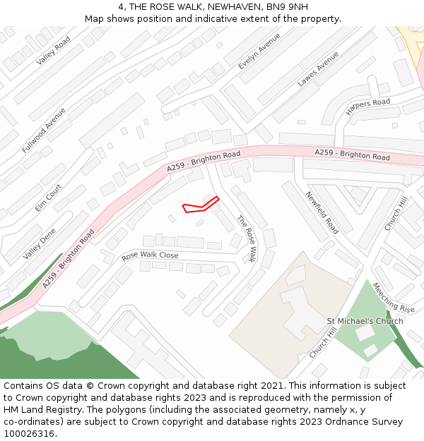 4, THE ROSE WALK, NEWHAVEN, BN9 9NH: Location map and indicative extent of plot