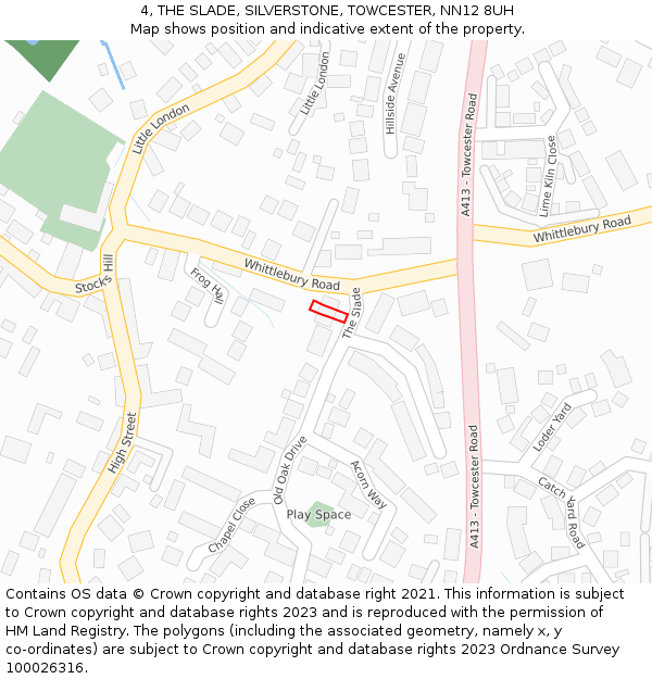 4, THE SLADE, SILVERSTONE, TOWCESTER, NN12 8UH: Location map and indicative extent of plot