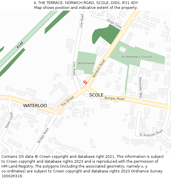 4, THE TERRACE, NORWICH ROAD, SCOLE, DISS, IP21 4DY: Location map and indicative extent of plot