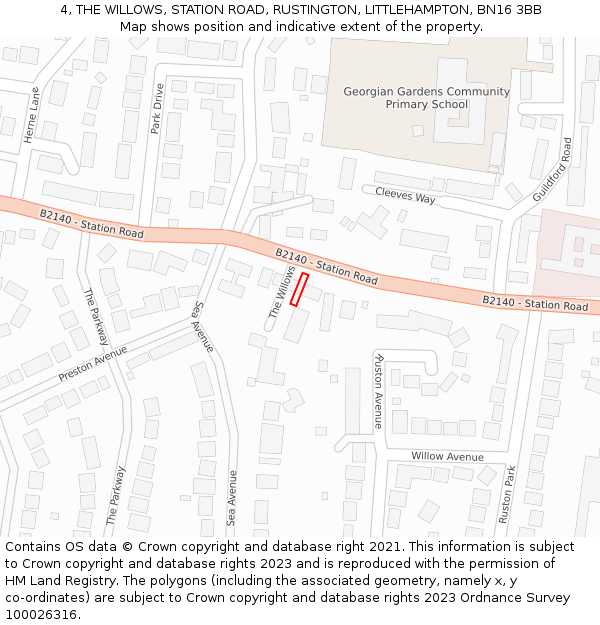 4, THE WILLOWS, STATION ROAD, RUSTINGTON, LITTLEHAMPTON, BN16 3BB: Location map and indicative extent of plot