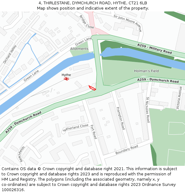 4, THIRLESTANE, DYMCHURCH ROAD, HYTHE, CT21 6LB: Location map and indicative extent of plot