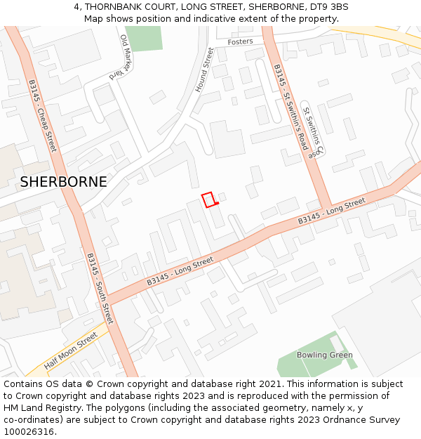 4, THORNBANK COURT, LONG STREET, SHERBORNE, DT9 3BS: Location map and indicative extent of plot