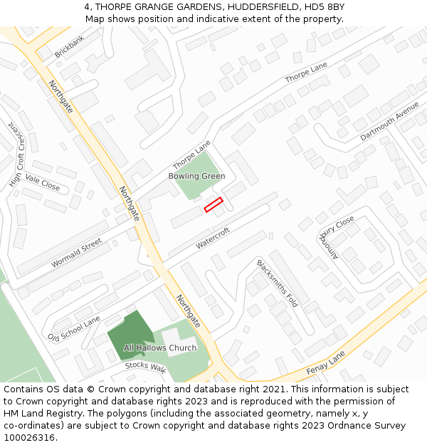 4, THORPE GRANGE GARDENS, HUDDERSFIELD, HD5 8BY: Location map and indicative extent of plot