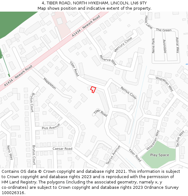 4, TIBER ROAD, NORTH HYKEHAM, LINCOLN, LN6 9TY: Location map and indicative extent of plot