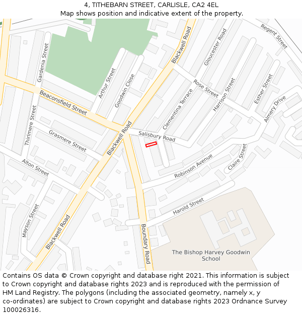 4, TITHEBARN STREET, CARLISLE, CA2 4EL: Location map and indicative extent of plot