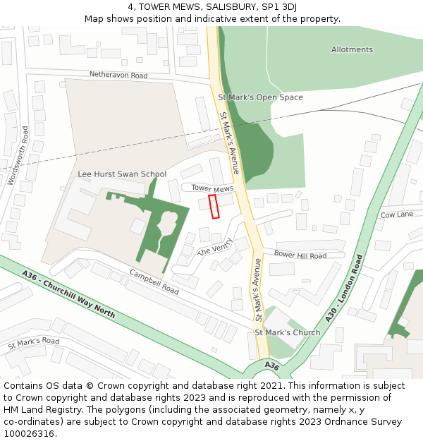 4, TOWER MEWS, SALISBURY, SP1 3DJ: Location map and indicative extent of plot