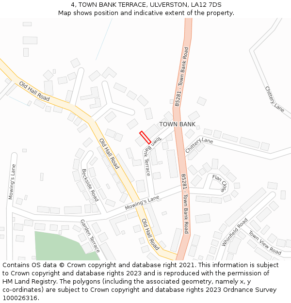 4, TOWN BANK TERRACE, ULVERSTON, LA12 7DS: Location map and indicative extent of plot