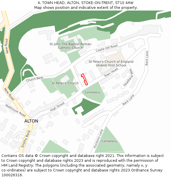 4, TOWN HEAD, ALTON, STOKE-ON-TRENT, ST10 4AW: Location map and indicative extent of plot