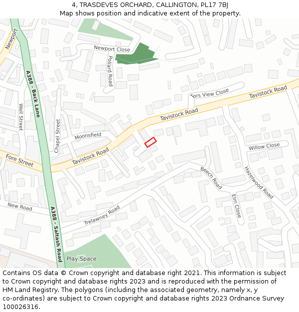 4, TRASDEVES ORCHARD, CALLINGTON, PL17 7BJ: Location map and indicative extent of plot