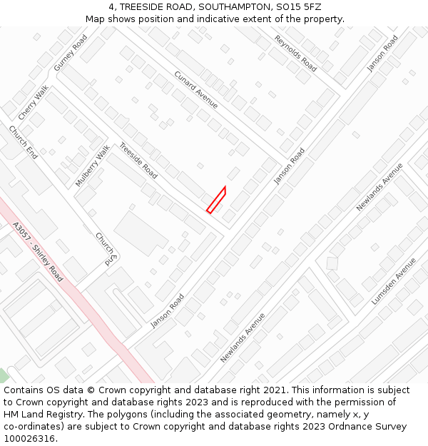 4, TREESIDE ROAD, SOUTHAMPTON, SO15 5FZ: Location map and indicative extent of plot