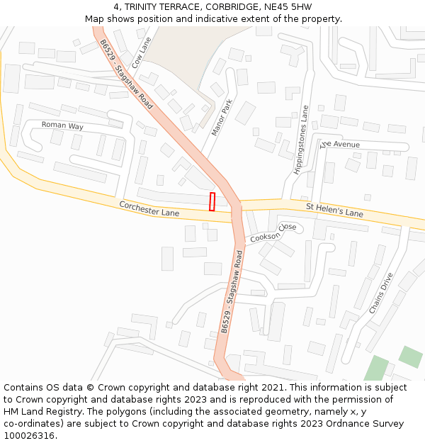 4, TRINITY TERRACE, CORBRIDGE, NE45 5HW: Location map and indicative extent of plot