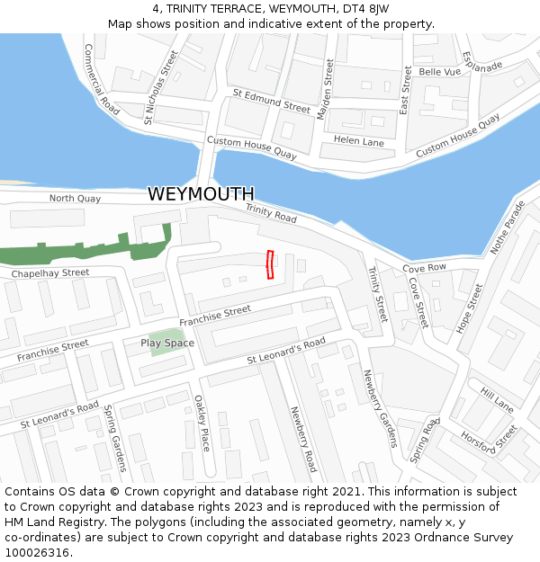 4, TRINITY TERRACE, WEYMOUTH, DT4 8JW: Location map and indicative extent of plot