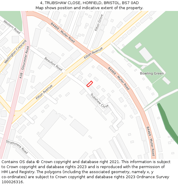 4, TRUBSHAW CLOSE, HORFIELD, BRISTOL, BS7 0AD: Location map and indicative extent of plot